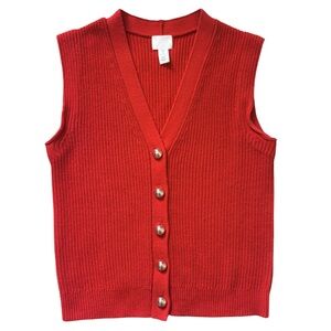 H&M Vibrant Red Knit V-Neck Button Vest